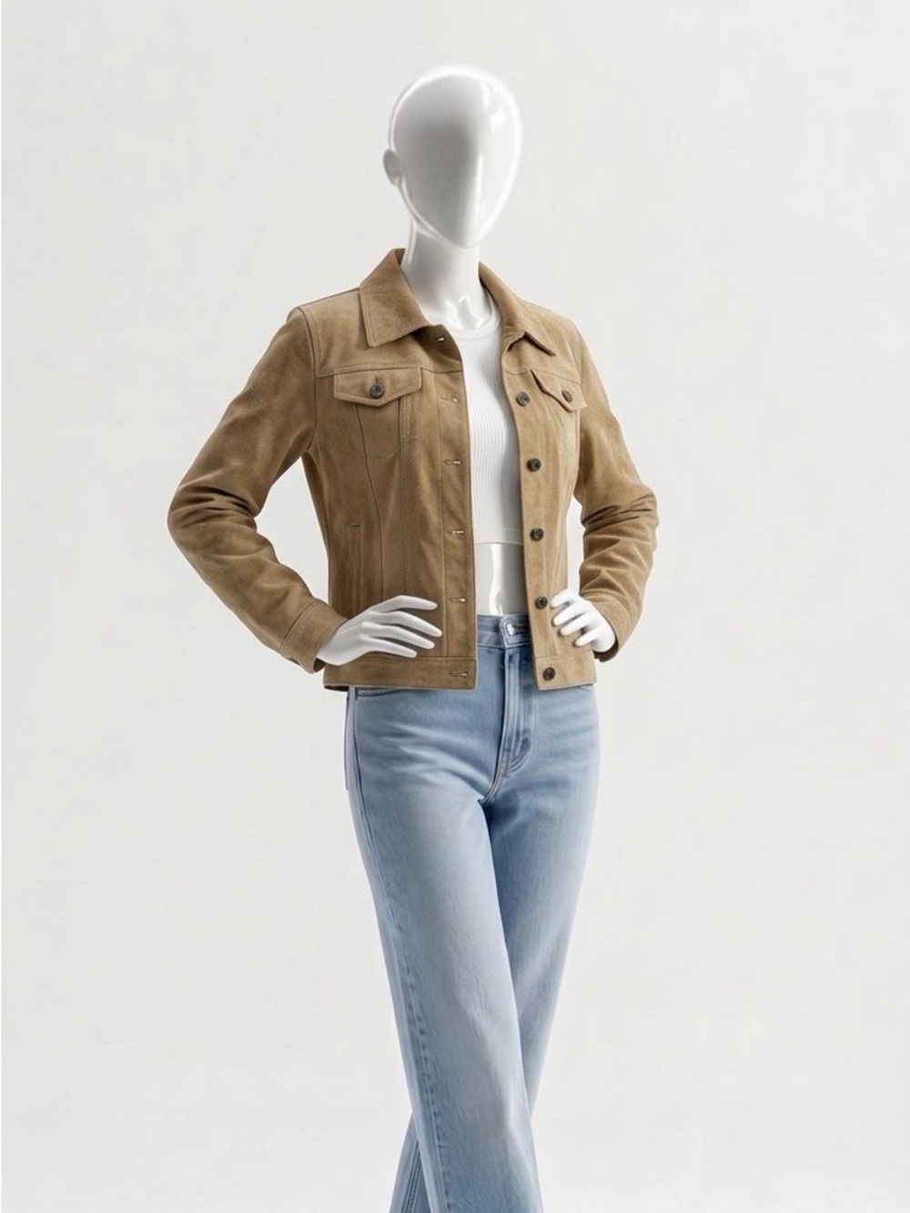 Vintage Fabio Tan Suede Leather Button Up Trucker Jacket Women's Size Large